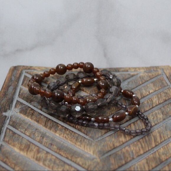Taupe/Brown Stretchy Stackable Bracelets Set of 4 - Picture 1 of 6
